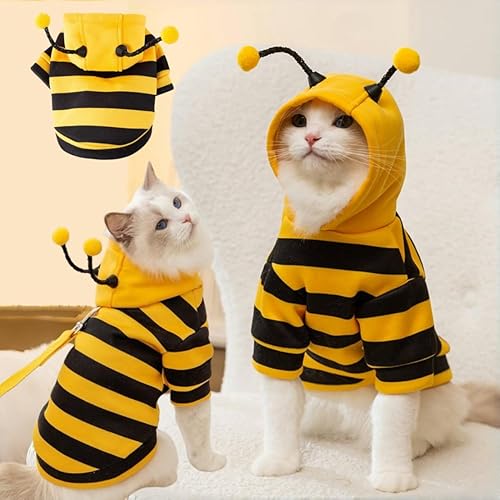 Selena Cat Bee Antennae Costume Hoodies Cute Bee Stripes Dog Kitten Puppy Pet Apparel (XX-Large,Yellow&Black) - XX-Large - Yellow&Black