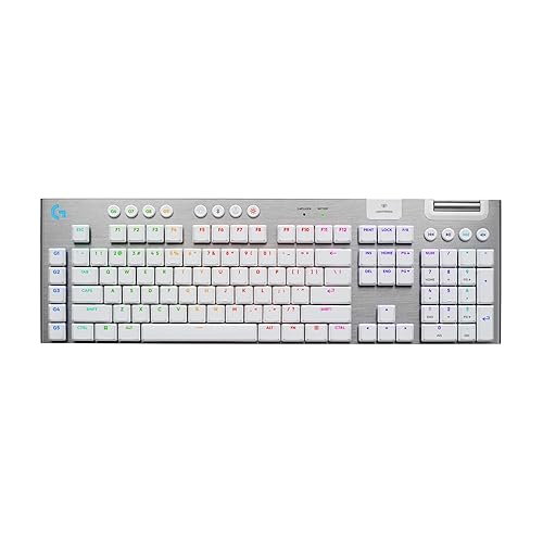Logitech G915 X Lightspeed Low-Profile Wireless Gaming Keyboard, Double-Shot PBT Keycaps, Fully Programmable Keys, RGB Backlighting, Sleek Aluminum Finishing, GL Brown Tactile Switches - White - White - Full-Size - Wireless - Tactile