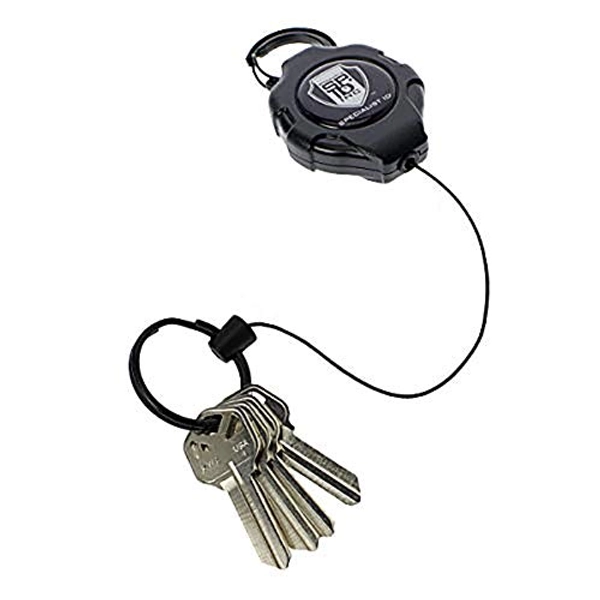 Heavy Duty Retractable Ratchit Keychain Tether Reel for Multiple Keys with Clip (Large Polycarbonate Body) - Stays Extended Kevlar Cord Lanyard Leash - (Carabiner Attachment)