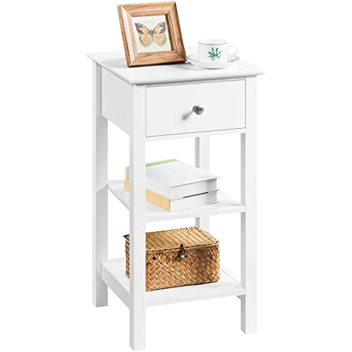 Yaheetech Narrow Bedside Table, Slim Nightstand Cabinet Unit with 1 Drawer & 2 Shelves, Wood Sofa End Side Table with Storage for Living Room/Bedroom/Hallway/Lounge/Small Space, White, 35×35×70cm - 1
