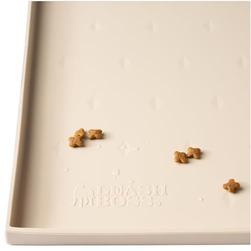 Leashboss Splash Mat | Small | Dog Food Mat with Tall Lip, Small Dog Bowl Mat for Food and Water or Fountain, Non Slip Waterproof Silicone Pet Food Mat for Dogs and Cats (S - 46 x 28 cm, Beige) - S - 46 x 28 cm - Beige
