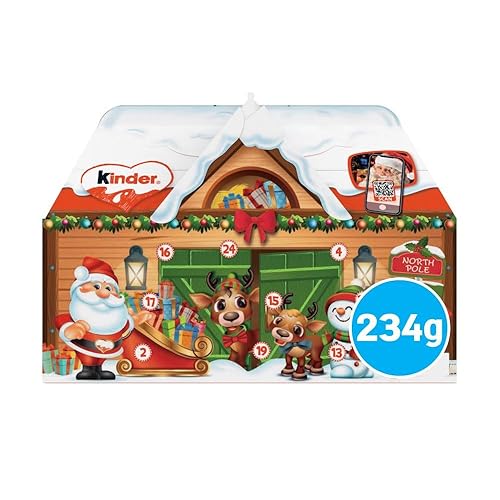Kinder Chocolate Advent Calendar House, Christmas Advent 2024, Fine Milk Chocolate with a Milky Filling, Pack of 24 (234g) - Kinder Chocolate Advent