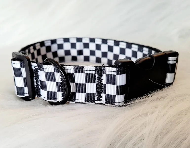 Checkered Black and White Puppy cosplay Collar | Emo pup Play checker Collar | Emo Checker Choker