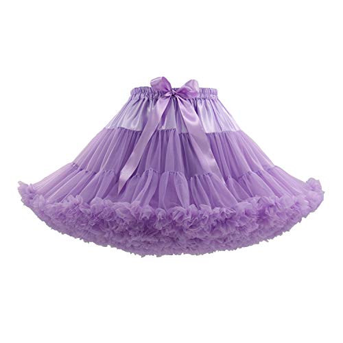 Women's Elastic Waist Chiffon Petticoat Puffy Tutu Tulle Skirt Princess Ballet Dance Pettiskirts Underskirt - One Size Short - Light Purple