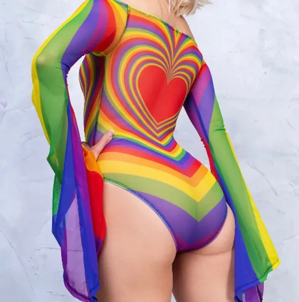 Prism Feel Bell sleeve Mesh Bodysuit | XXL