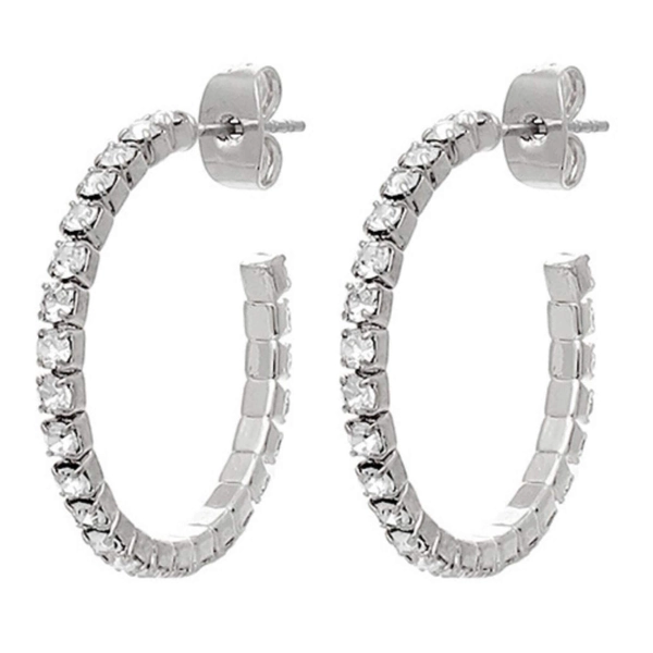 Rhinestone Silver Hoop Earrings