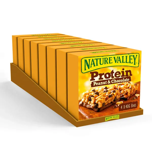Nature Valley Protein Peanut & Chocolate Gluten Free Cereal Bars 4 x 40g (Pack of 8, total 32 Bars)