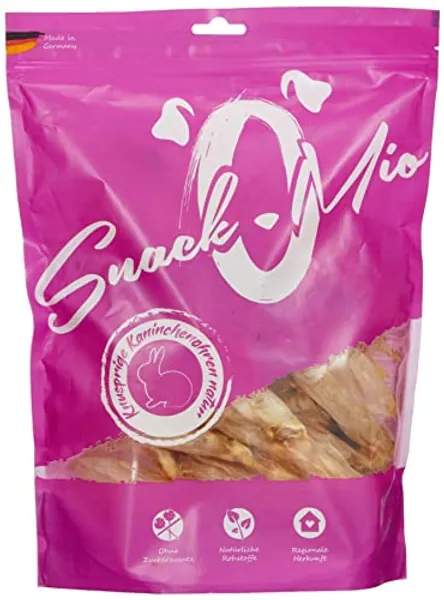 SnackOMio – Premium Hundesnack – knusprige Kaninchenohren natur, getreidefrei, 1er Pack (1 x 300g)