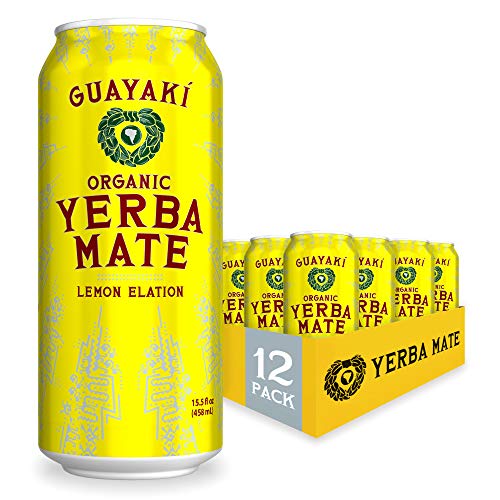 Guayaki Yerba Mate, Clean Energy Drink Alternative, Organic Lemon Elation, 15.5oz (Pack of 12), 150mg Caffeine - Lemon Elation - 15.5 Fl Oz (Pack of 12)