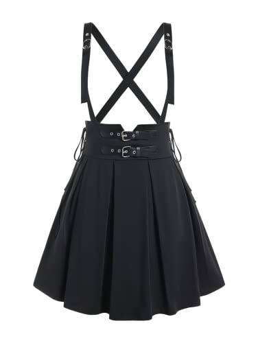 ROSE GAL Women's High Waist Tie Dress A Line Suspender Skirt - Black-6