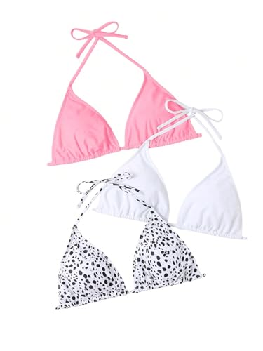 Floerns Women's Size 3 Piece Halter Triangle Bikini Swimsuit Top - Pink Multi