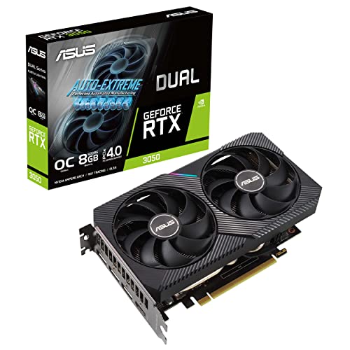 ASUS Dual NVIDIA GeForce RTX 3050 OC Edition Gaming Graphics Card - PCIe 4.0, 8GB GDDR6 Memory, HDMI 2.1, DisplayPort 1.4a, 2-Slot, Axial-tech Fan Design, 0dB Technology, Steel Bracket - Dual Fans - DUAL-RTX3050-O8G