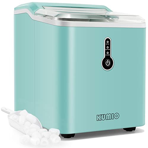 Ice Makers Countertop, 9 Bullet Ice in 9 Mins with Ice Scoop and Basket, 26.5 Lbs per Day, KUMIO Portable Ice Maker for Home Office Camping Party RV, Blue - Black