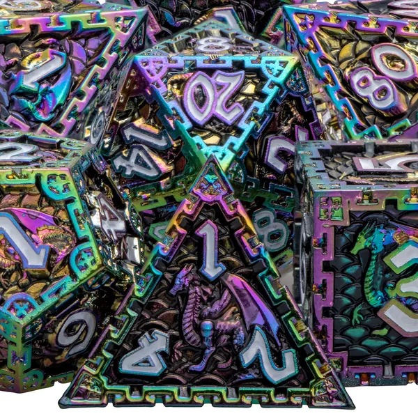 ARUOHHA D&D Dice Set Dungeons and Dragons Dice with Gift Box, Metal DND Dice D + D Polyhedral Dice for MTG Pathfinder RPG Board Games Role Playing Dice D and D Dice D20 D12 D10 D8 D6 D4 (Rainbow) - Rainbow with Black Numbers