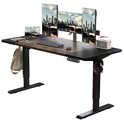 Electric Height Adjustable Standing Desk, Radlove 63x 30 Inches Stand Up Desk Workstation, Splice Board Home Office Computer Standing Table Ergonomic Desk (Black+ Brown, 63x30'') - Black+ Brown - 63x30''