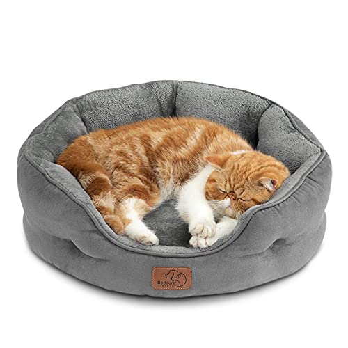 Bedsure Small Dog Bed for Small Dogs Washable - Round Cat Beds for Indoor Cats, Round Pet Bed for Puppy and Kitten with Slip-Resistant Bottom, Grey, 20 Inches - 20x19x6 Inch (Pack of 1) - Grey