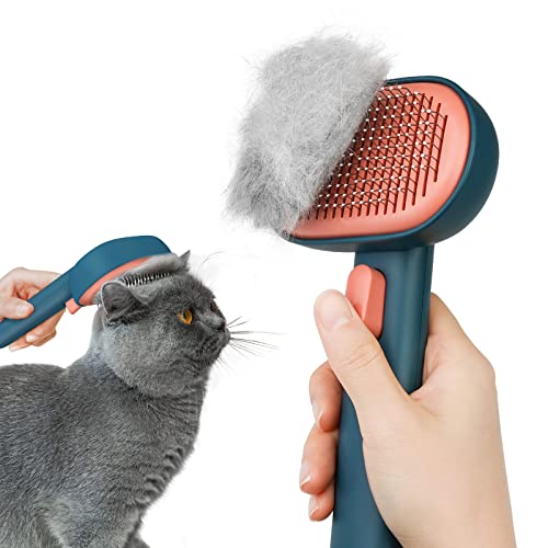 Aumuca Cat Brush for Shedding, Brushes Indoor Cats, Long or Short Haired Grooming Comb Kitten Rabbit Massage Removes Loose Fur - Green