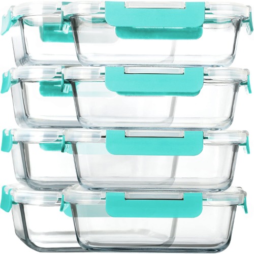 [8-Pack,30 oz]Glass Meal Prep Containers,MCIRCO Glass Food Storage Containers,Airtight Glass lunch Containers with Lids - BPA-Free Microwave, Oven, Freezer and Dishwasher, Green - Gray