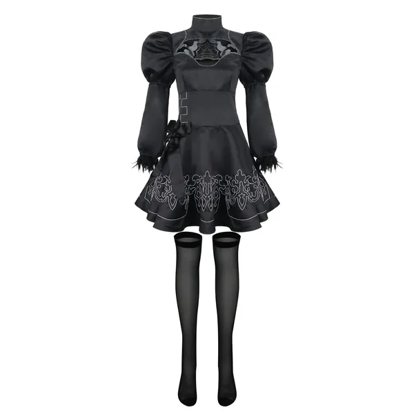 Funhoo Womens YoRHa 2B Costume Cosplay No.2 Type B Body nero gonna con calze Completo per Halloween Party Carnevale