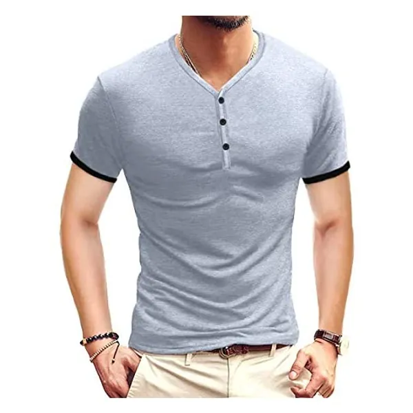 KUYIGO Mens Short Sleeve Henleys T-Shirts Buttons Placket Plain Summer Cotton Shirts