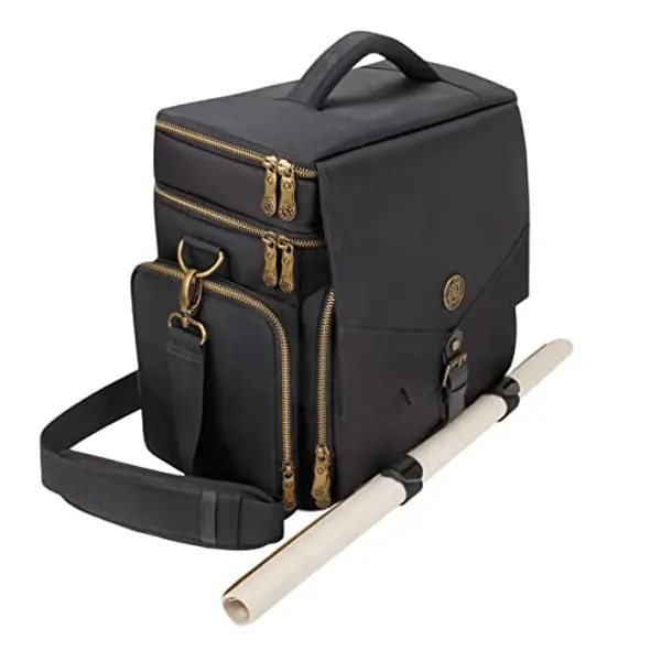 ENHANCE RPG Adventurer's DND Bag - Dungeons and Dragons Accessories Bag with Tabletop Miniatures Vault, Mat Holder, DND Dice & Token Pockets, Fits 4-8 Books, DM's Guide, Player's Handbook (Black)
