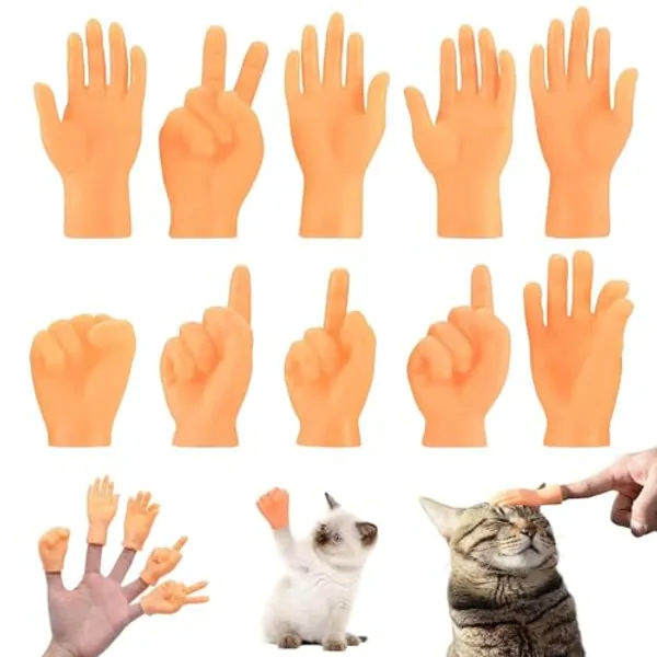 10 Pcs Mini Finger Hands, Miniature Little Hands Finger Puppets, Funny Finger Hand for Joke Toys, Finger Props Rock-Paper-Scissors Toys for Cat Dog Pets Playtime, Human-pet Interaction