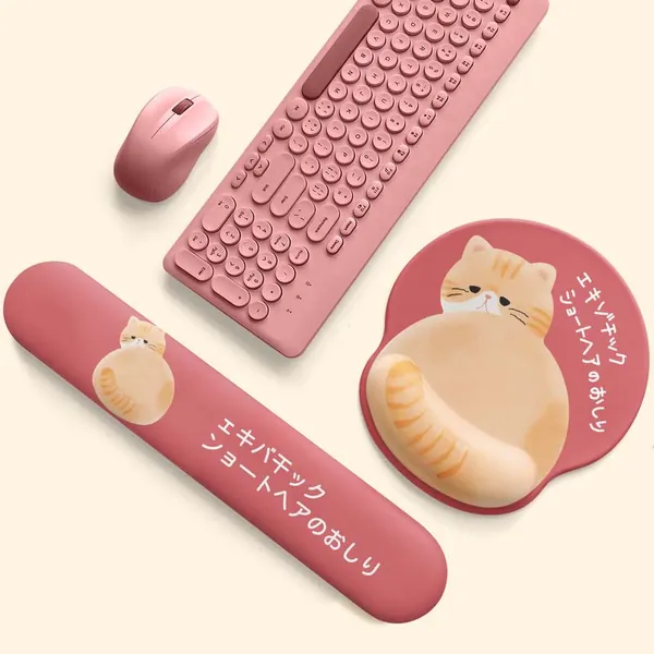 Orange Cat Mouse Pad with Wrist Rest Kawaii Keyboard Desk Pad Cat Mom Gifts for Cat Lovers