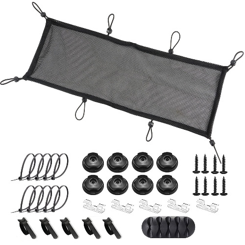 Under Desk Cable Management Net, 36PCS Cord Management Net Desk Cord Cable Organizer Flexible Wire Hiders for Under Table, Extra Large Capacity Wire Management Kit Under Desk, Fits Most Tables