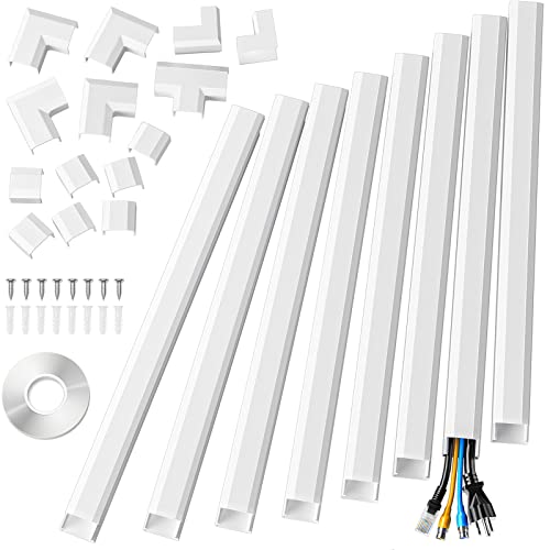 Yecaye 125in Cord Cover, Large Cord Hider on Wall Cable Management, Cable Raceway Kit for Mount TVs, Wire Hider Cable Concealer for Home Office, 8X L15.7in W1.18in H0.6in, CMC02-Large, White - Large - White