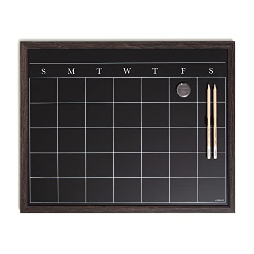 U Brands Magnetic Chalk Calendar Board, 20"x16", Rustic Wood Style Frame, Includes Chalk Pencils and Magnet