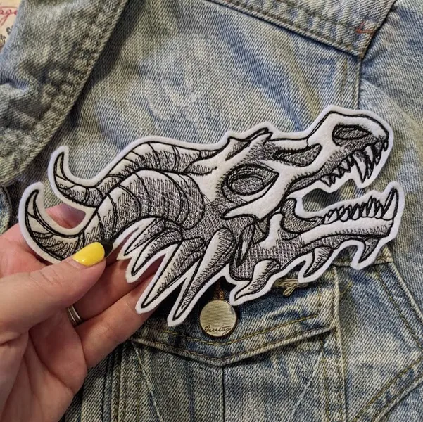 White Shadow Dragon Iron On Patch