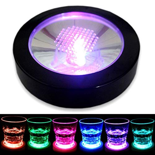 LED Coasters for Drinks, LAFEINA USB Rechargeable Light Up Coasters for Bar Beer Beverage, Wine Bottle Cup Luminous Mat Cup Holder for Party, Wedding, Bar Club (1 Pack, Black) - Black