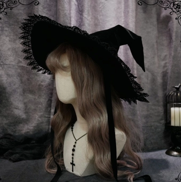 Simple handmade black Halloween witch hat, Gothic magic costume accessories props vintage big cosplay party wizard hat, Gorgeous witch hat