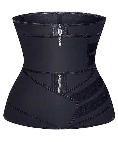 YIANNA Waist Trainer for Women Latex Underbust JSculpt Double Training Belt Workout Sport Girdle - C-black (Double Straps) - Medium