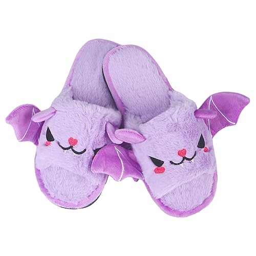Halloween Bat Animal Slippers Soft Plush Cozy Open Toe Women Indoor or Outdoor Fuzzy Slippers Halloween Gifts For Girls Women Girlfriend - 9-10 - Purple