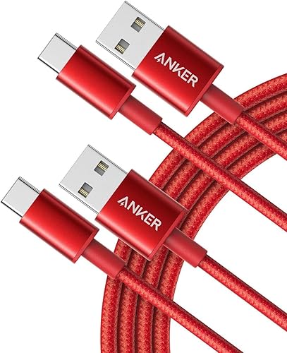 Anker USB to USB C Cable [2 Pack, 6FT], USB A to USB C Charger Cord for Samsung Galaxy S10 S10+, LG V30, Beats Fit Pro and More (USB 2.0, Red) - 6ft - Red - 2