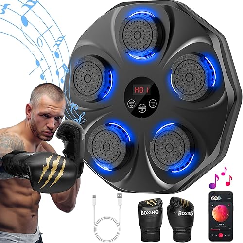 TGLLM Music Boxing Machine, Interactive Punching Trainer with Boxing Gloves, Large Size Wall Mounted Electronic Boxing Target for Adults Kids, 9 Modes & 9 Speeds - Black