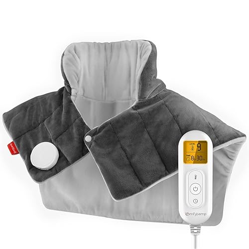 Heating Pad for Neck and Shoulders and Back, Comfytemp FSA HSA Eligible Weighted Electric Heat Pad for Pain Relief, 2.6lb Large Heated Wrap, 9 Heat Settings, 11 Auto-Off, Women Men Birthday Gifts Gray - 19 x 23 Inch - Grey