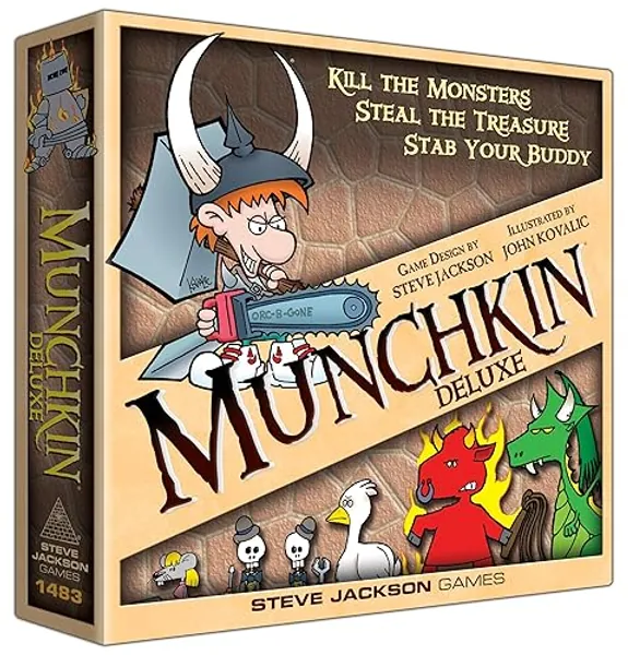 Munchkin Deluxe Board Game (Base Game), Family Board & Card Game, Adults, Kids, & Fantasy Roleplaying Game, Ages 10+, 3-6 Players, Avg Play Time 120 Min, From Steve Jackson Games - Munchkin: Deluxe