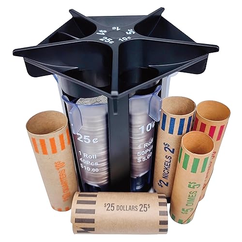 CO5IN1 Coin Sorter Tube Coin Counter with Coin Wrappers, 5-in-1 Change Sorter Change Counter Machine, Coin Organizer & Coin Holder Coin Roller, Use with Coin Bank Jar, Notice 4.99usds is not Ours!