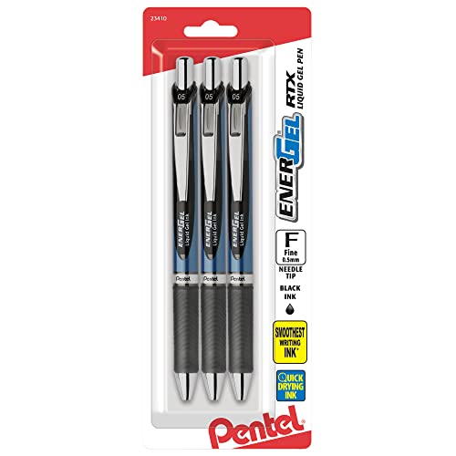 Pentel® EnerGel® Deluxe RTX Retractable Pens, Needle Point, 0.5 mm, Assorted Barrels, Black Ink, Pack Of 3 - Black - 3 Count (Pack of 1) - 3 Pack-0.5 mm Needle - 0.5mm Needle