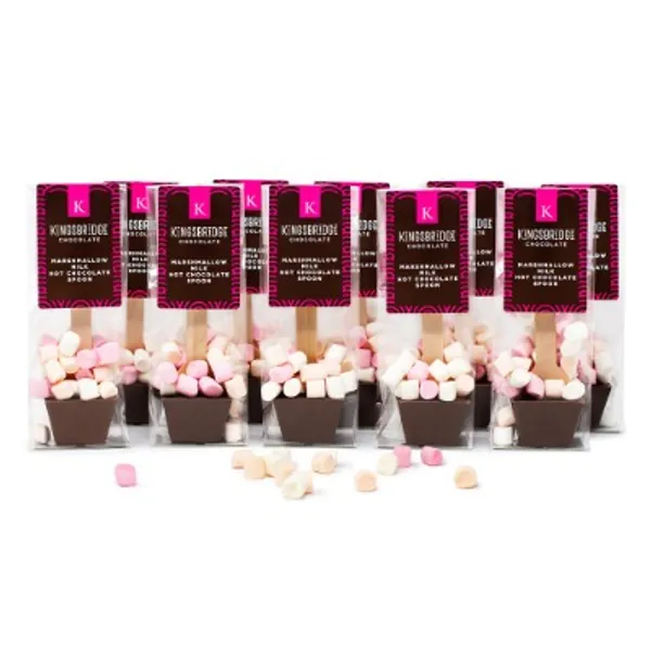 Kingsbridge Hot Chocolate Spoons - Belgian Milk Choc & Marshmallows, 10 Pack | Choc Block with Wooden Stirrer & Added Sweet Treats | Perfect Gift for Birthdays, Special Occasions or Sleepovers