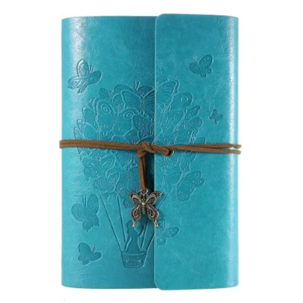 Leather Notebook - Travel Journal Diary Spiral Bound Refillable Notebook with Lined Paper Classic Embossed Retro Pendants A5 9.3 x 6.3 inch (Blue)