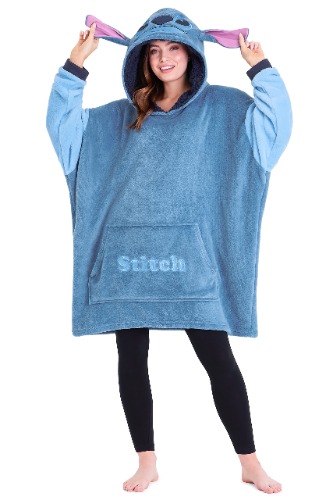 Disney Stitch oversized hoodie deken voor vrouwen en tieners Evil Queen Stitch Fleece deken met capuchon - Stitch geschenken - Blauw