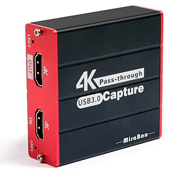 Mirabox 320 Capture Card 4K, USB 3.0 Game Video HDMI Capture Card, 4K Pass-Through, opname 1080p en live streaming voor PS4 PS5 camera op OBS, Twitch, YouTube, Windows Mac