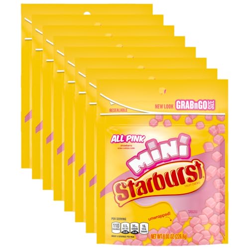 STARBURST Minis All Pink Fruit Chews Candy, 8 Oz Grab N Go Resealable Bag (Pack Of 8) - Minis All Pink - 8 Ounce (Pack of 8)