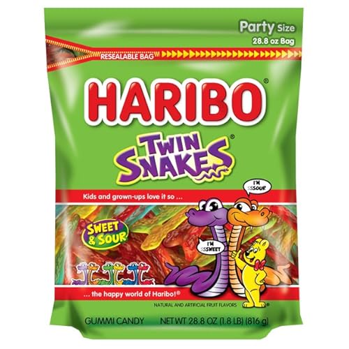 HARIBO Sweet & Sour Twin Snakes PARTY SIZE Stand Up Bag 28.8 oz, 1.0 Count