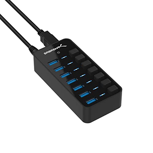 SABRENT 36W 7 Port USB 3.0 Hub with Individual Power Switches and LEDs Includes 36W 12V/3A Power Adapter (HB-BUP7) - 7-Port