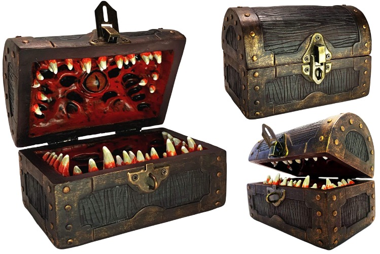 Conjurer Co. Mimic Chest Dice Storage Box | DND Lockable Vault | Gift for Dungeons & Dragons Players, Dungeon Master/DM RPG Gaming | D & D Holder Case | Holds 4 Sets of Polyhedral Dice (Regular)