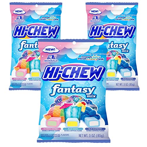 Hi Chew Candy Fantasy Mix - Rainbow Sherbet, Blue Hawaii, and Blue Raspberry Flavors, Fruity Chewy Japanese Taffy, 3oz per pack, Japanese Candy Pack of 3 - Fantasy Mix 3 Pack
